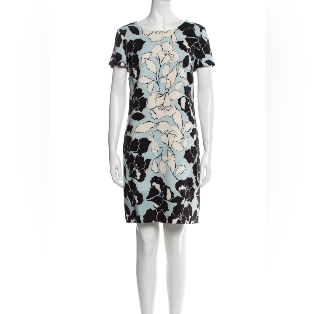 Karl Lagerfeld Paris Blue Flower Floral Short Sleeve Dress Women's Size 2 Nwt